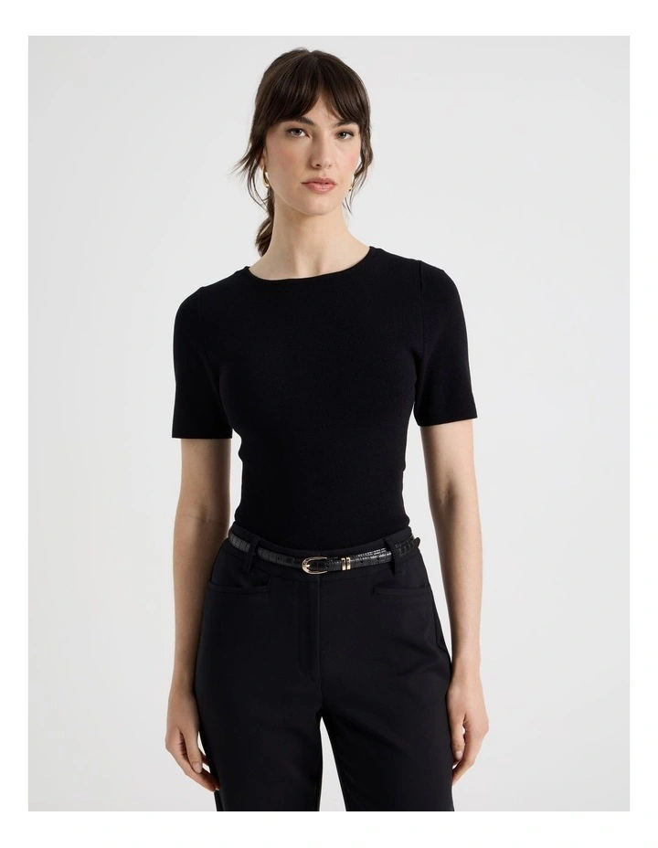 Short Sleeve Knit Tee in Black image 3