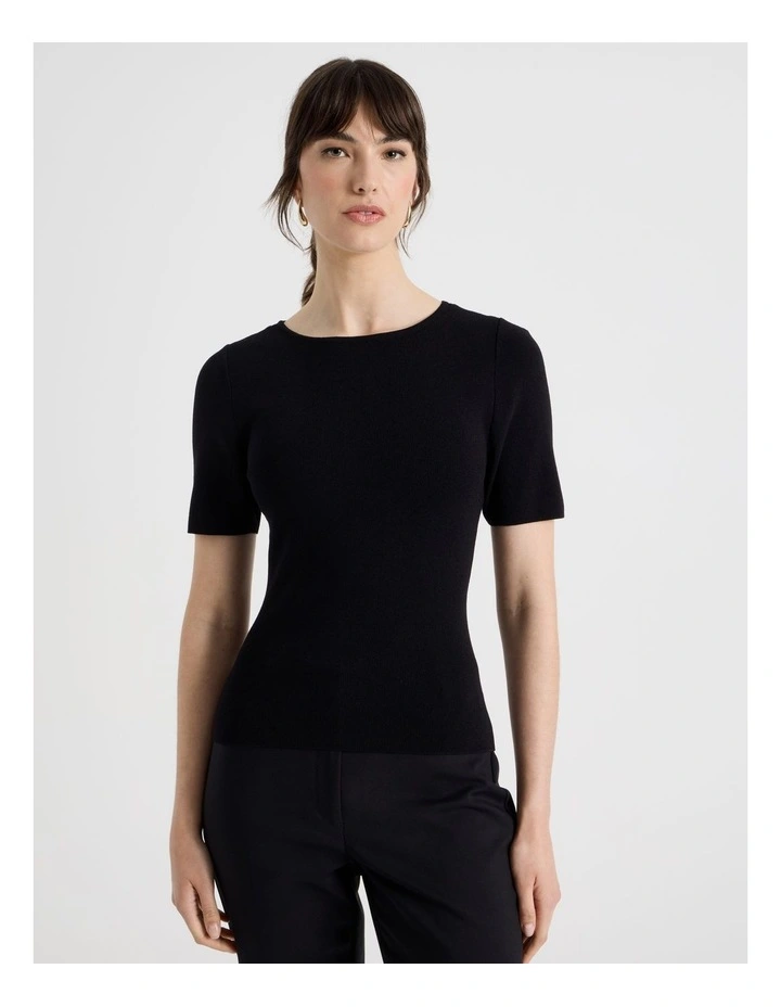 Short Sleeve Knit Tee in Black image 5