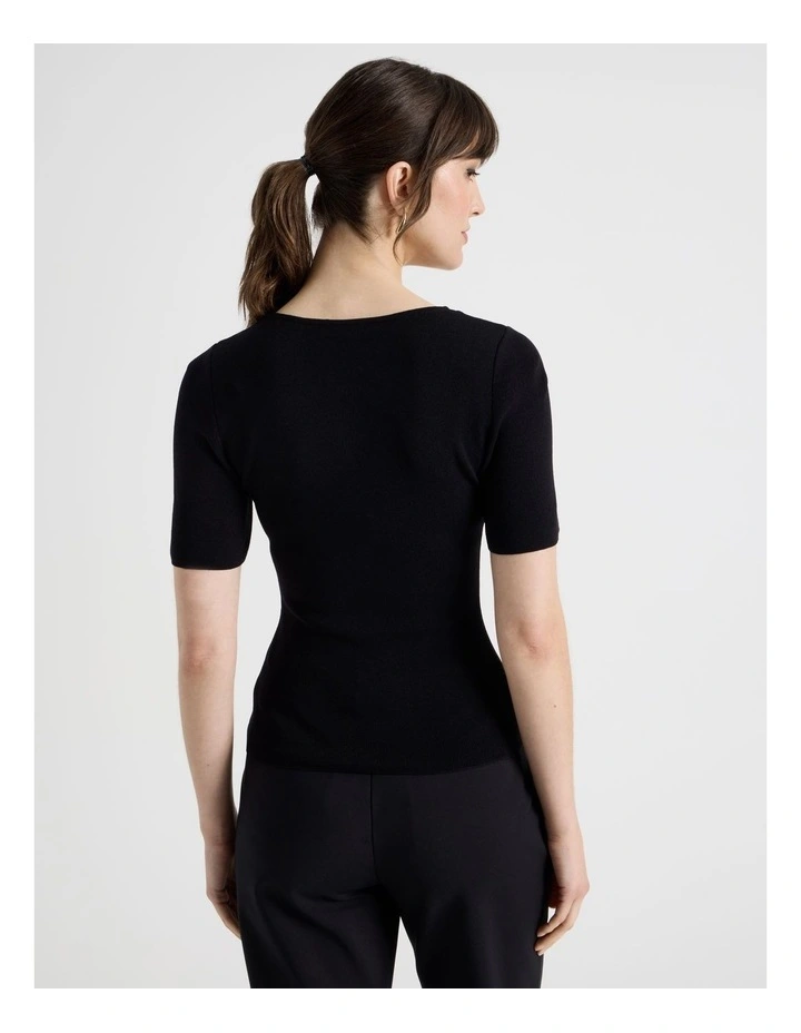 Short Sleeve Knit Tee in Black image 6
