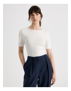 Short Sleeve Knit Tee in Ecru