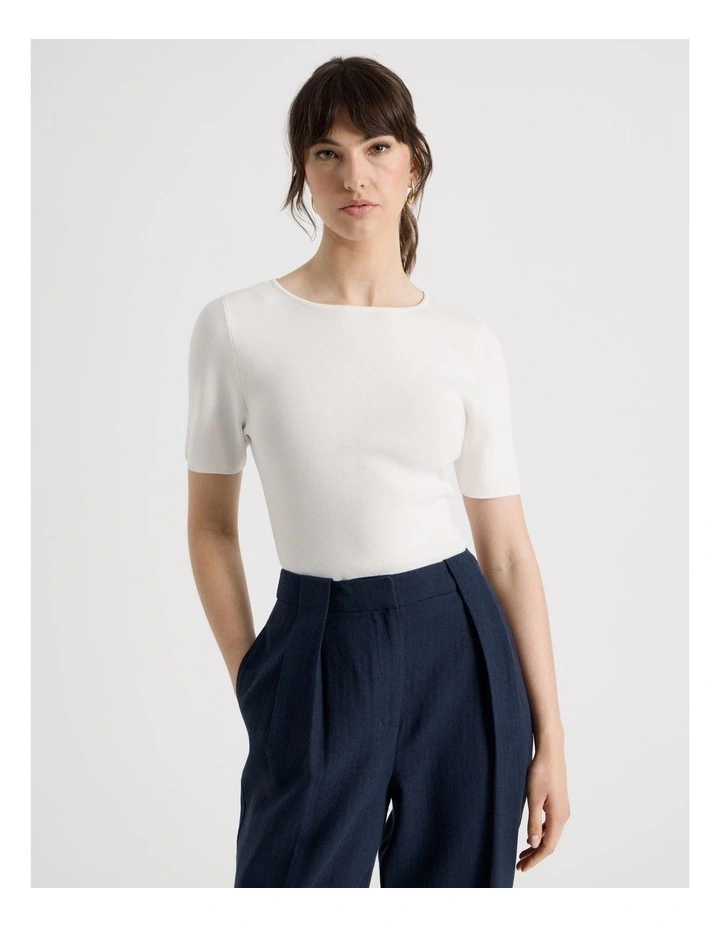 Short Sleeve Knit Tee in Ecru image 1