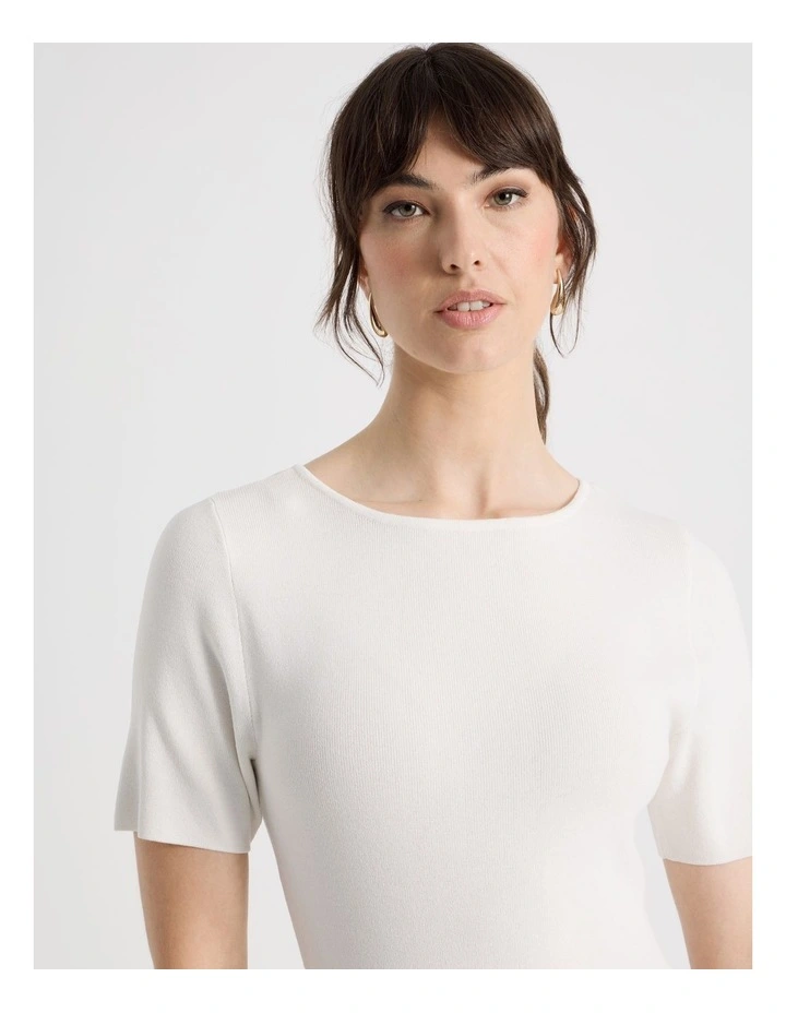 Short Sleeve Knit Tee in Ecru image 2