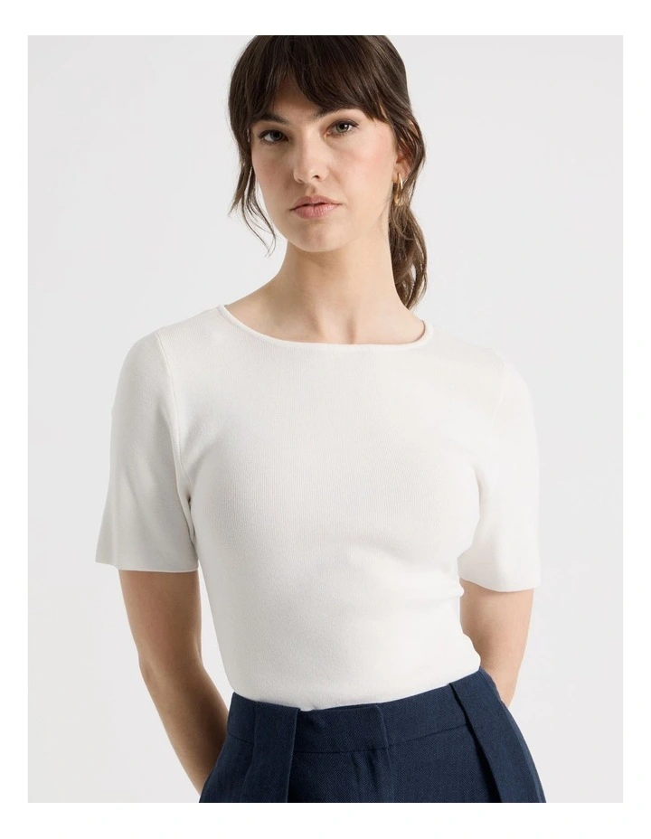 Short Sleeve Knit Tee in Ecru image 4