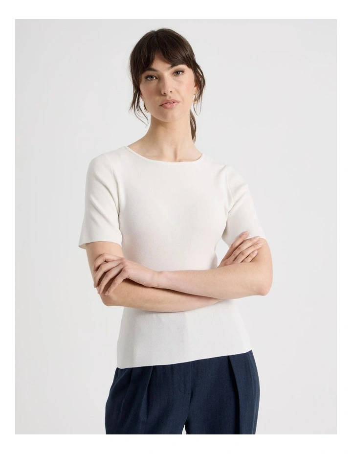 Short Sleeve Knit Tee in Ecru image 5