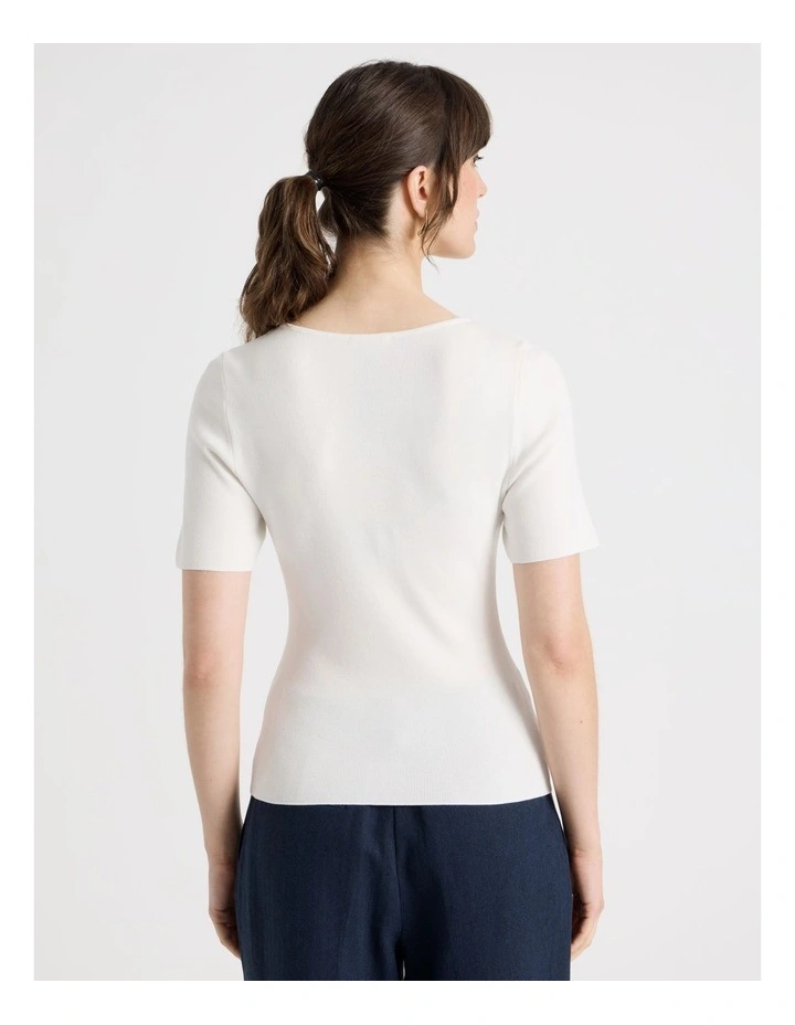 Short Sleeve Knit Tee in Ecru image 6