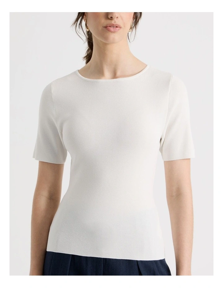 Short Sleeve Knit Tee in Ecru image 7