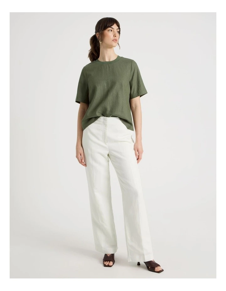 Short Sleeve Linen Crew Neck Tee in Dark Green image 2