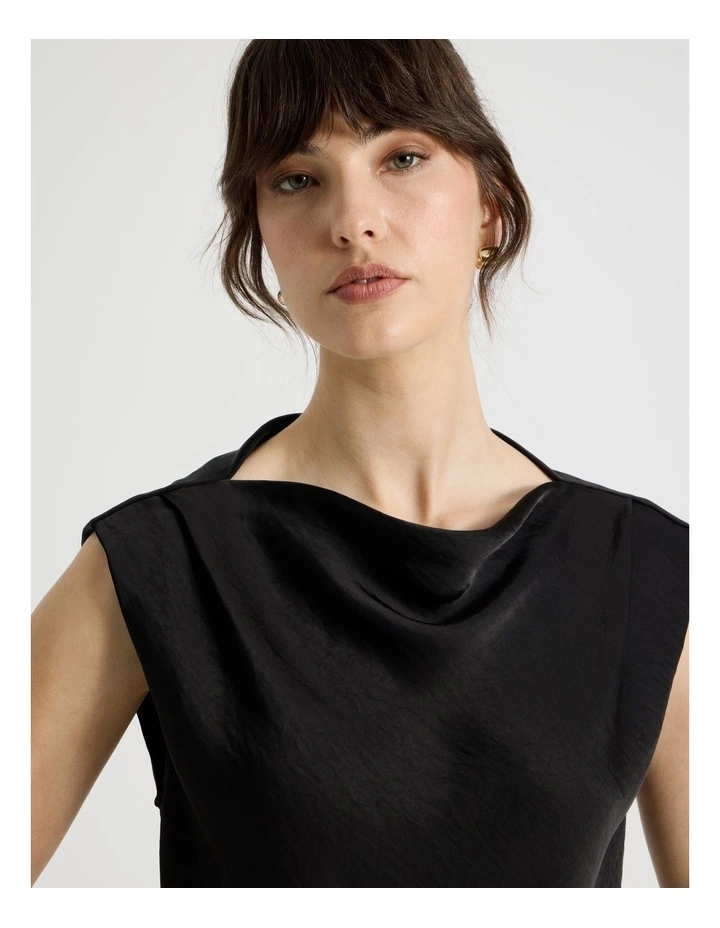 Sleeveless Poly Satin Top in Black image 2