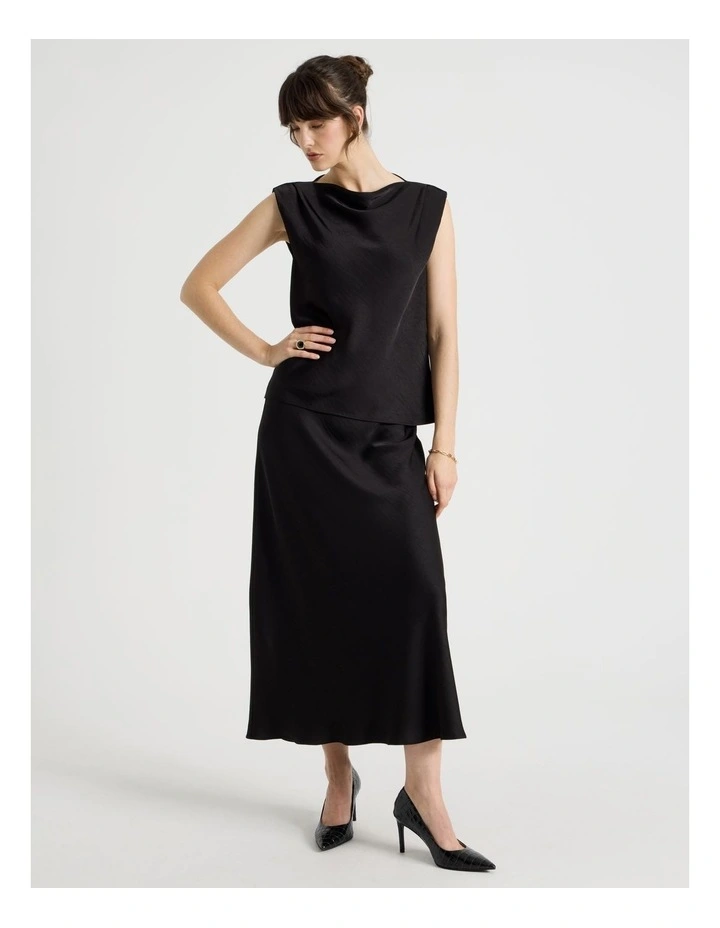 Sleeveless Poly Satin Top in Black image 3