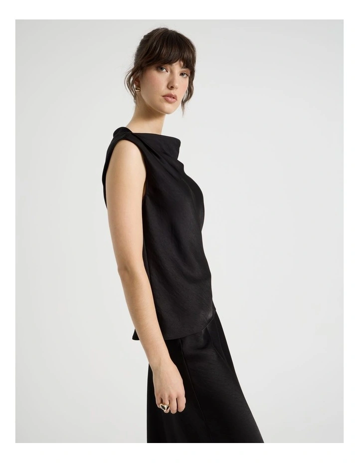 Sleeveless Poly Satin Top in Black image 4