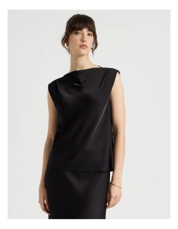 Sleeveless Poly Satin Top in Black image 5