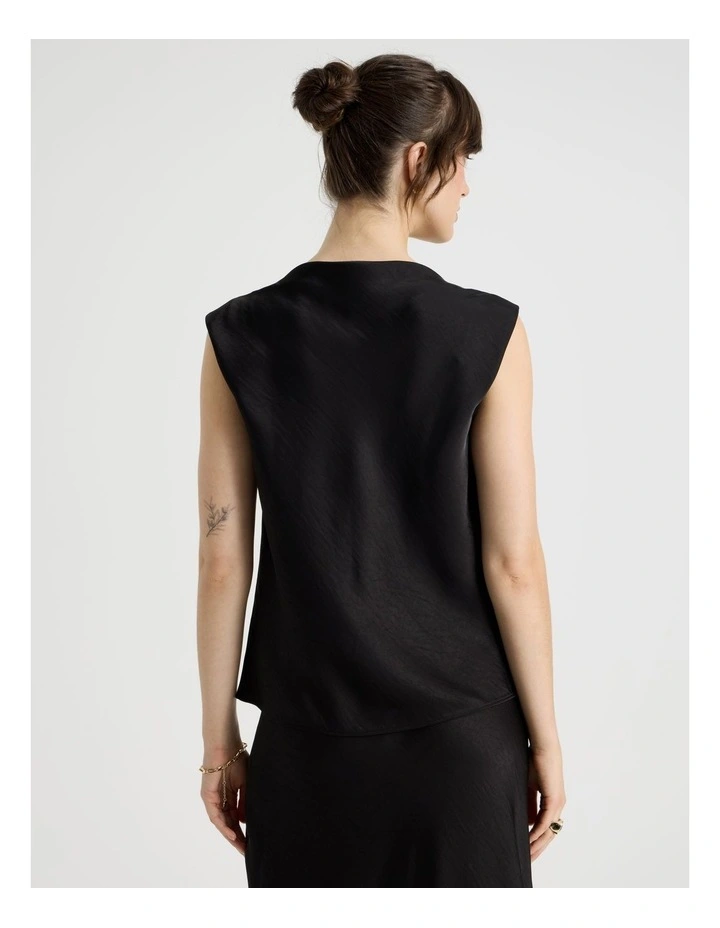 Sleeveless Poly Satin Top in Black image 6