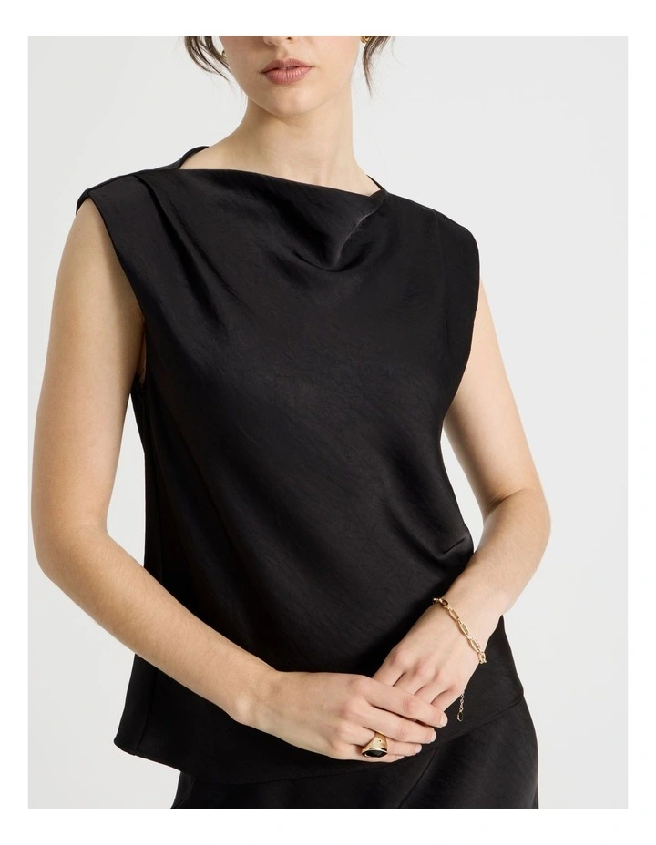 Sleeveless Poly Satin Top in Black image 7