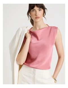 Sleeveless Poly Satin Top in Pink