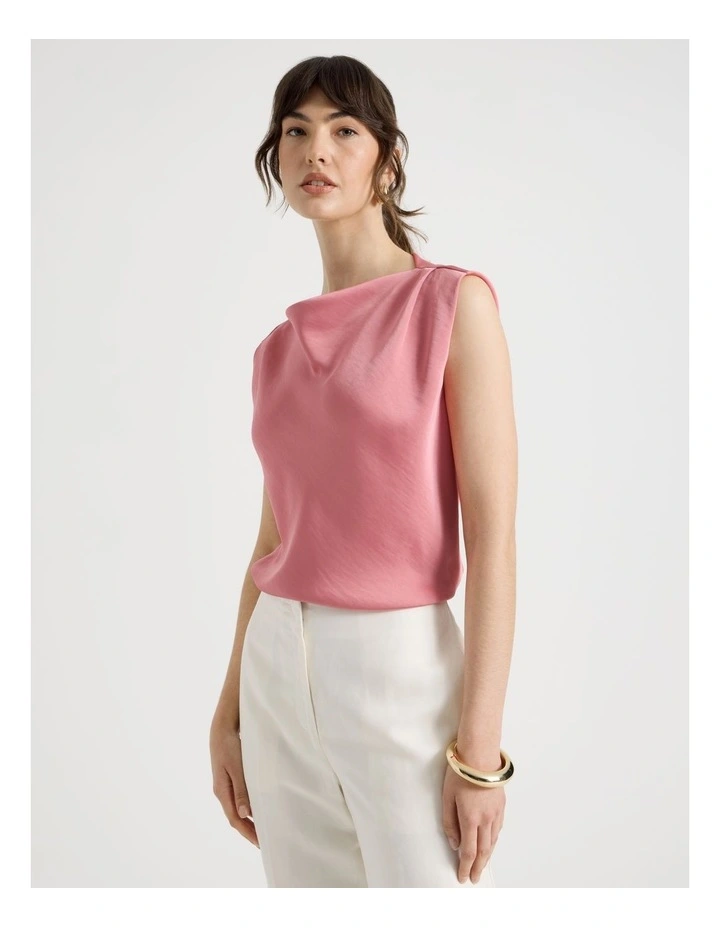 Sleeveless Poly Satin Top in Pink image 2