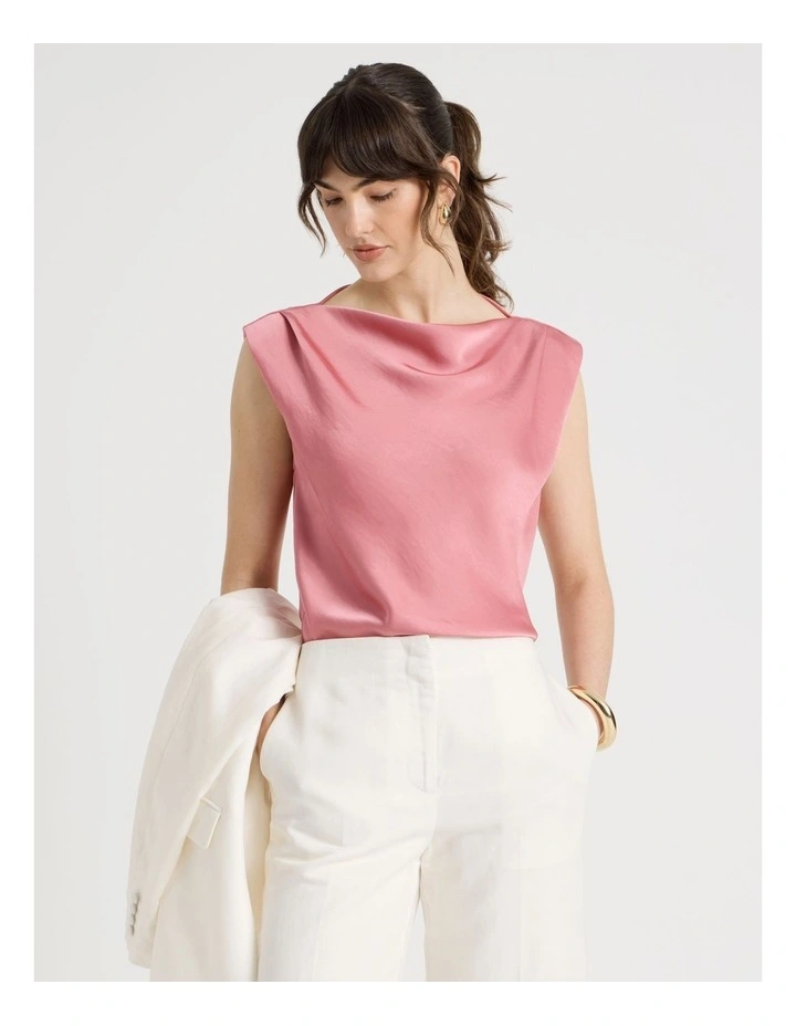 Sleeveless Poly Satin Top in Pink image 4