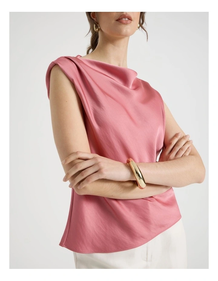 Sleeveless Poly Satin Top in Pink image 5