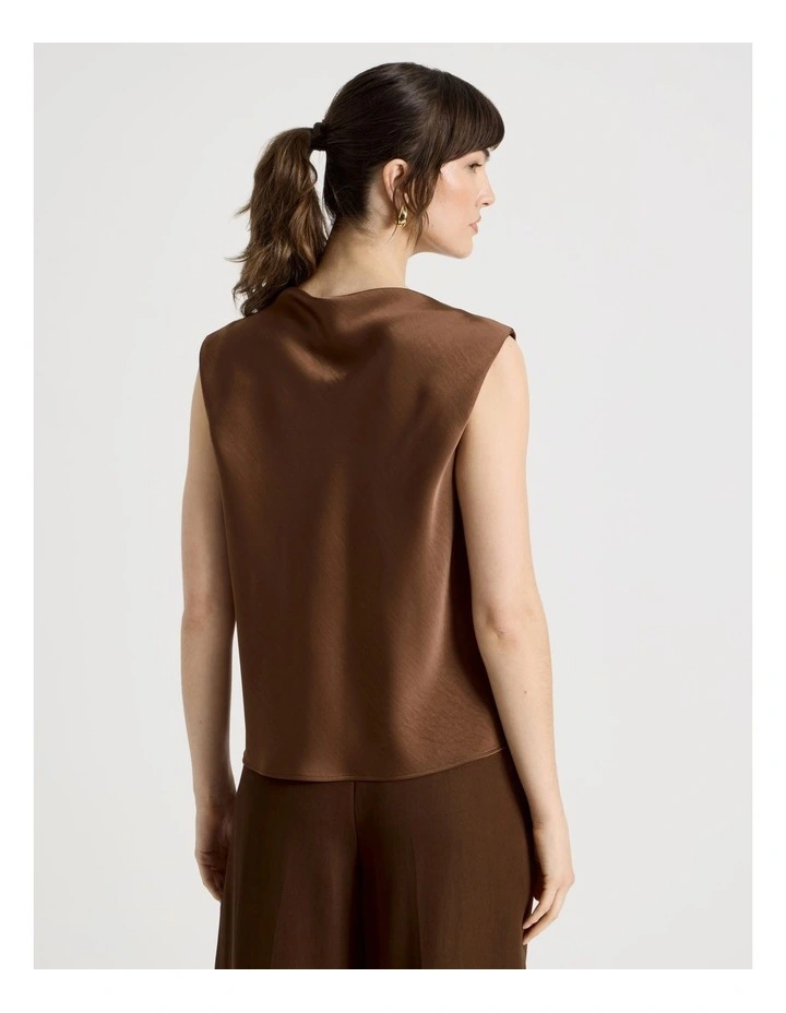 Sleeveless Poly Satin Top in Brown image 6