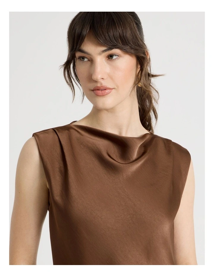 Sleeveless Poly Satin Top in Brown image 7