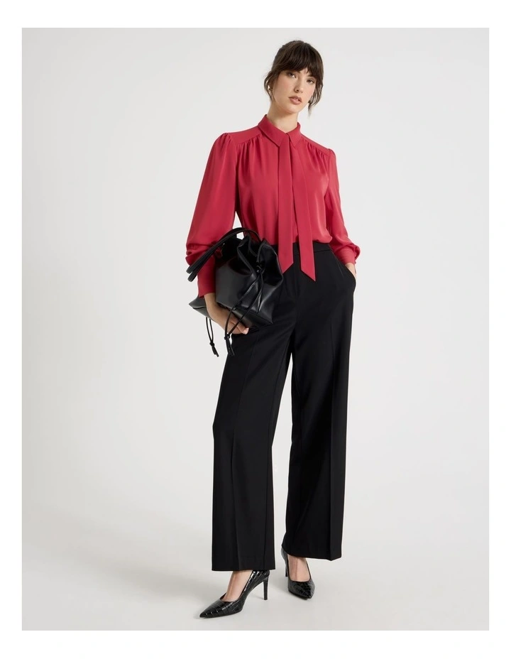 Long Sleeve Tie Blouse in Cardinal image 2