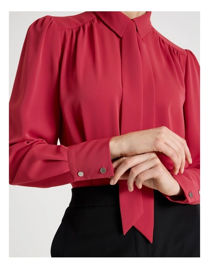 Long Sleeve Tie Blouse in Cardinal image 3