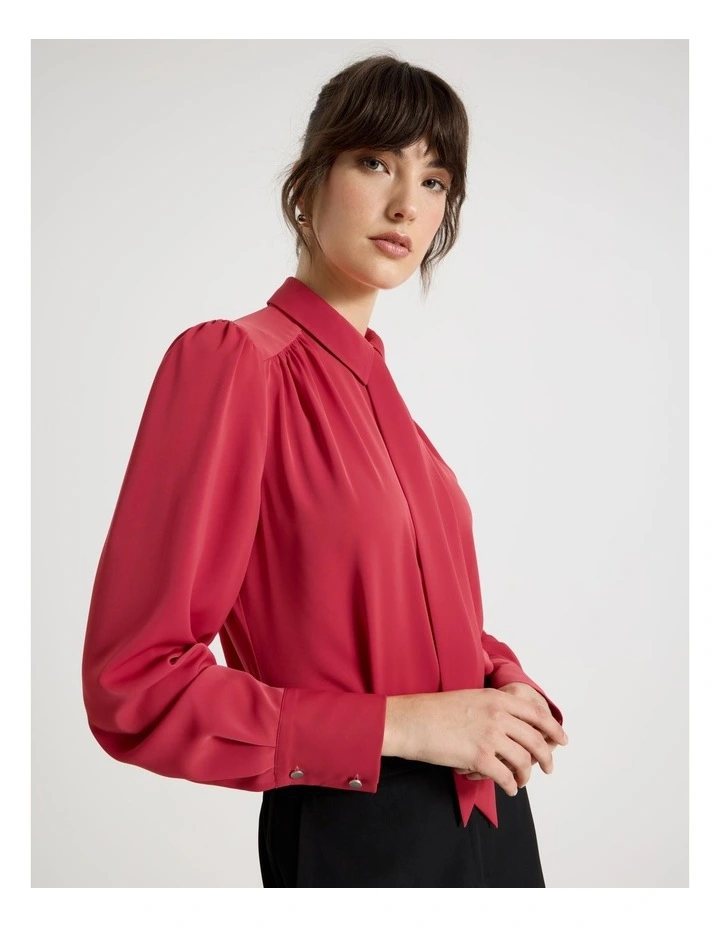 Long Sleeve Tie Blouse in Cardinal image 4