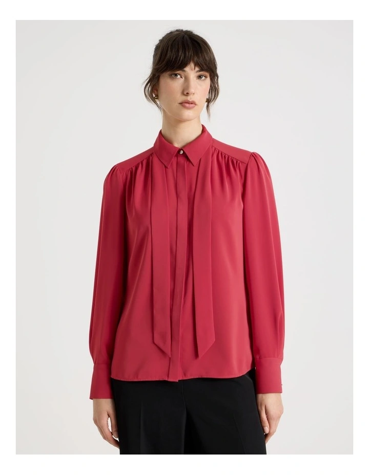 Long Sleeve Tie Blouse in Cardinal image 5