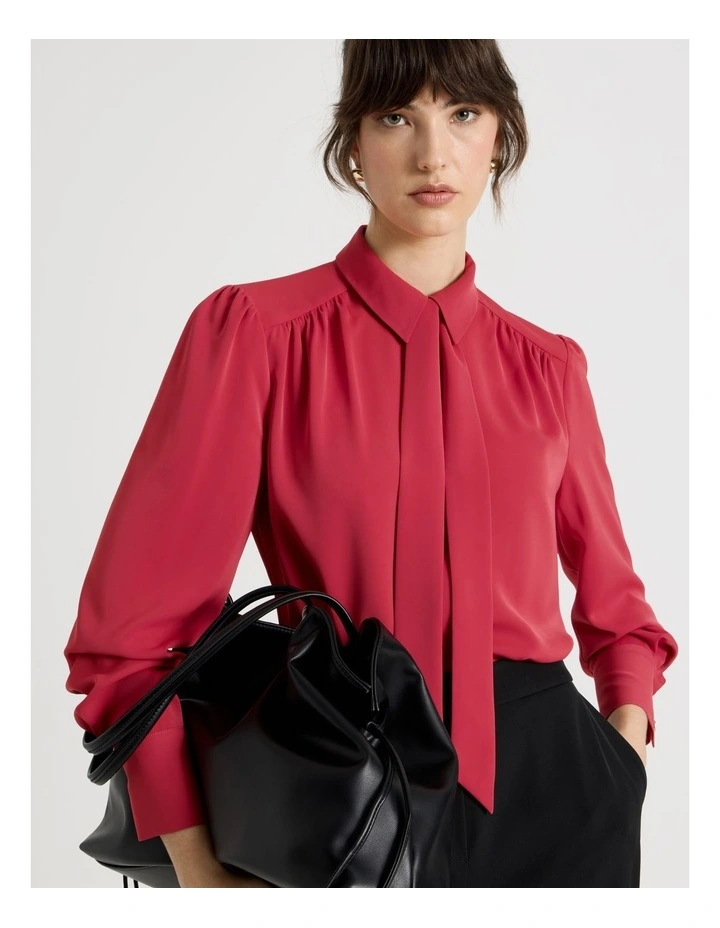 Long Sleeve Tie Blouse in Cardinal image 7