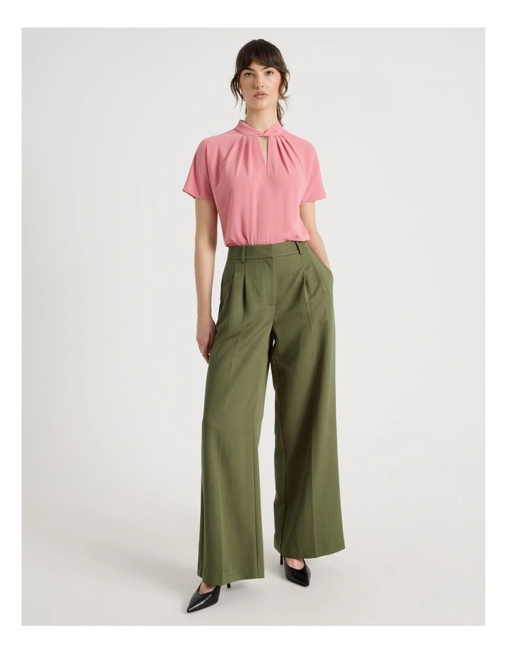 Short Sleeve Tuck V Neck Top in Pink image 3