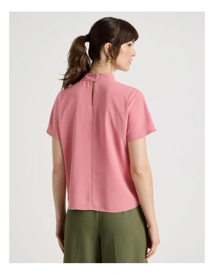 Short Sleeve Tuck V Neck Top in Pink image 6