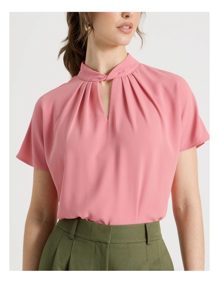 Short Sleeve Tuck V Neck Top in Pink image 7