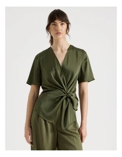 Short Sleeve Wrap Top in Green