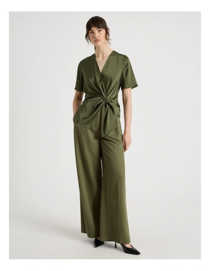 Short Sleeve Wrap Top in Green image 2