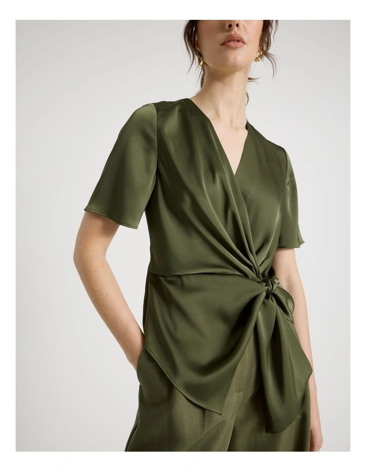 Short Sleeve Wrap Top in Green image 3
