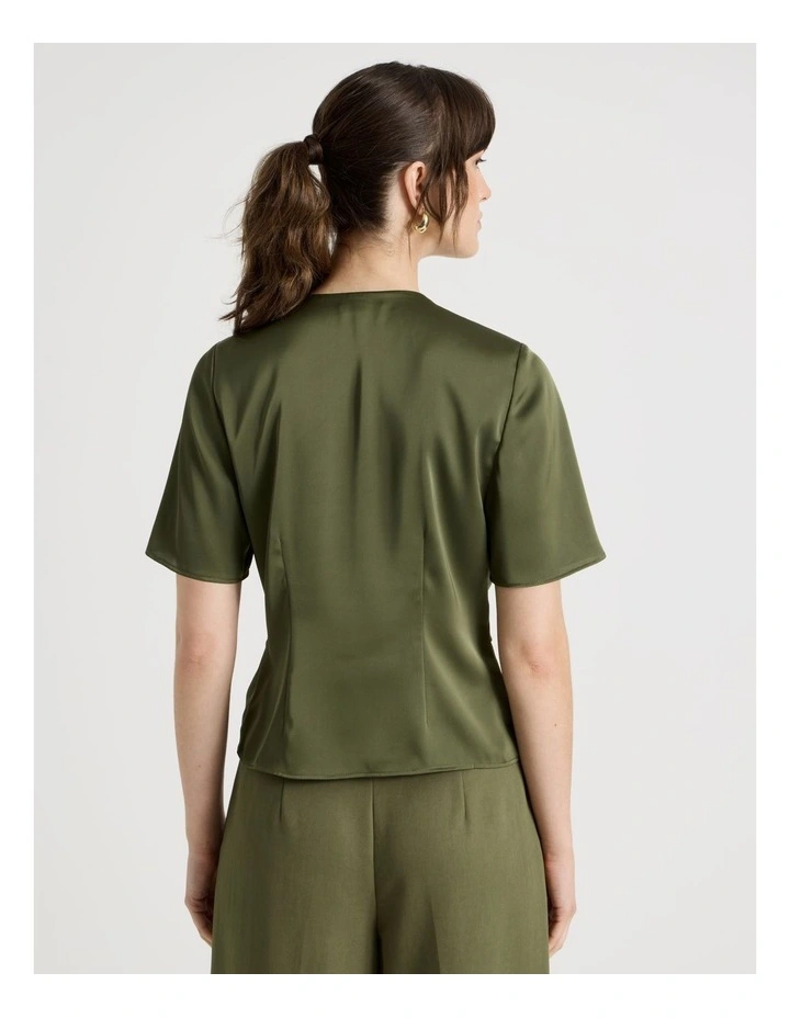 Short Sleeve Wrap Top in Green image 6