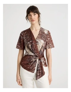 Short Sleeve Wrap Top in Animal Print