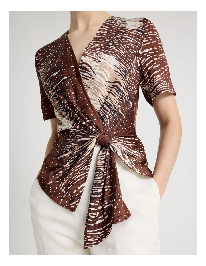 Short Sleeve Wrap Top in Animal Print image 3