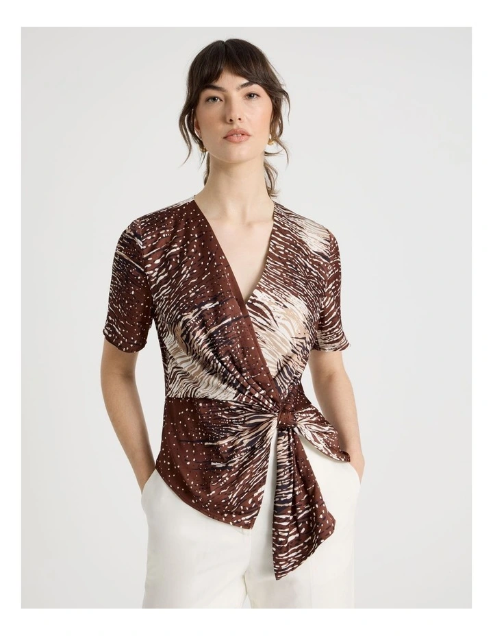 Short Sleeve Wrap Top in Animal Print image 5