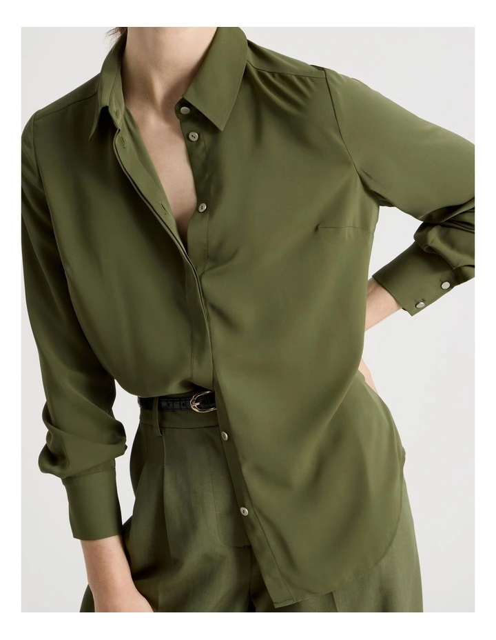 Long Sleeve Drapey Shirt in Dark Green image 3