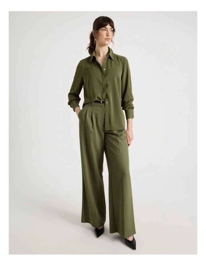 Long Sleeve Drapey Shirt in Dark Green image 4