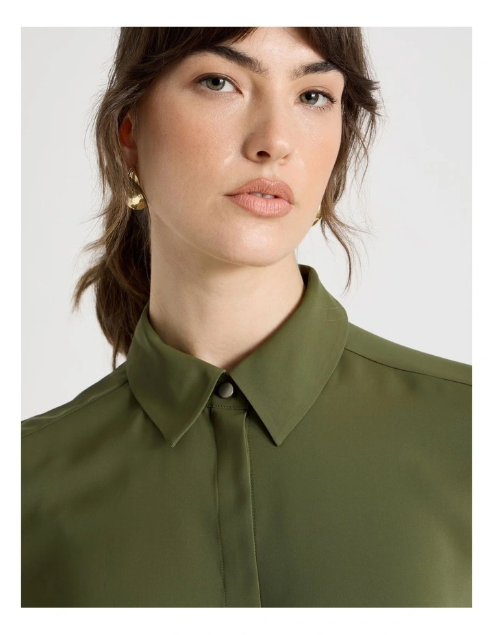 Long Sleeve Drapey Shirt in Dark Green image 5
