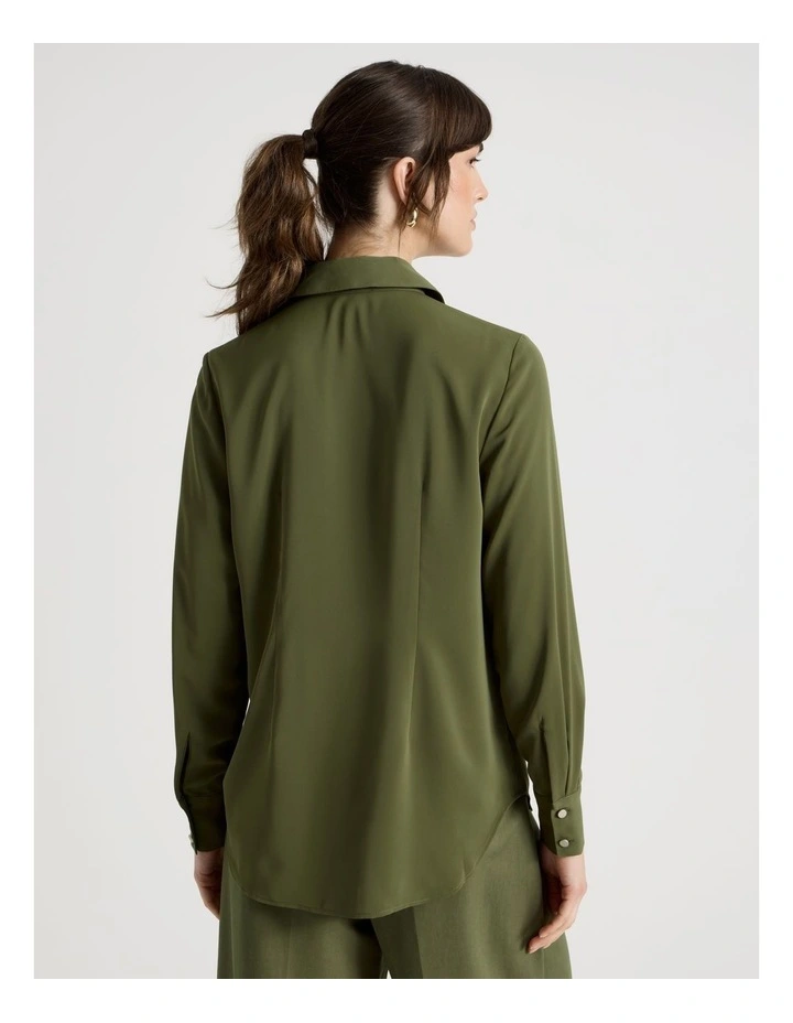 Long Sleeve Drapey Shirt in Dark Green image 6