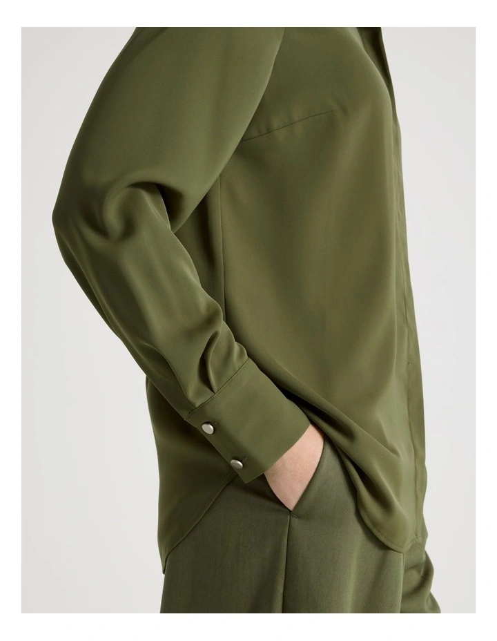 Long Sleeve Drapey Shirt in Dark Green image 7