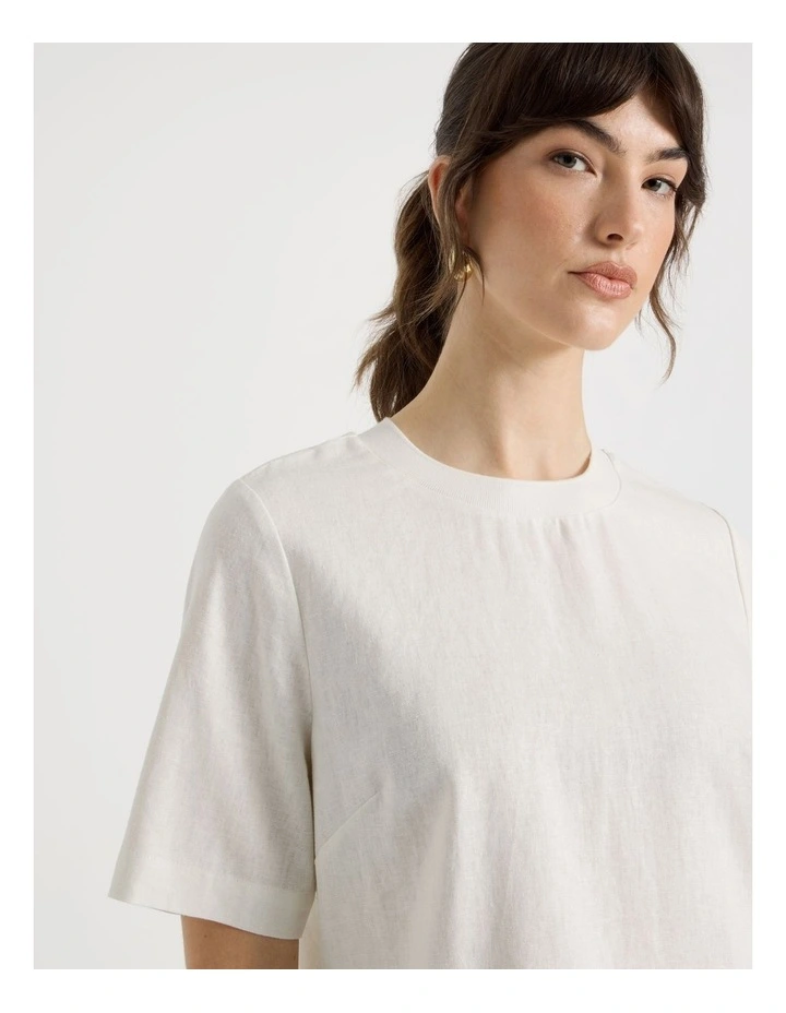 Short Sleeve Linen Blend Crew Neck Tee in White image 1