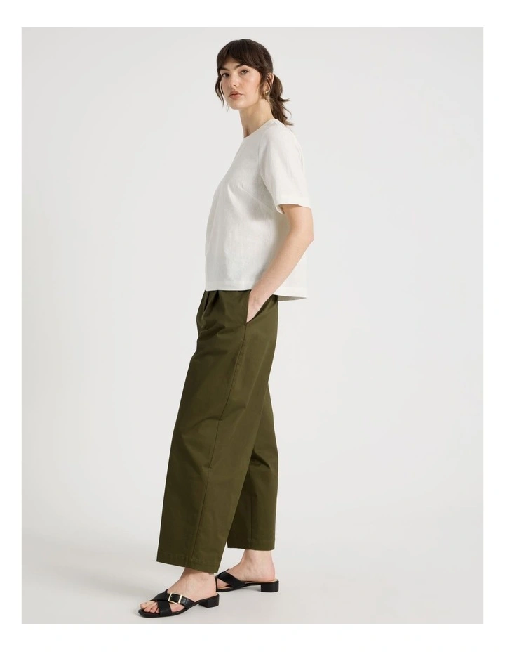 Short Sleeve Linen Blend Crew Neck Tee in White image 2