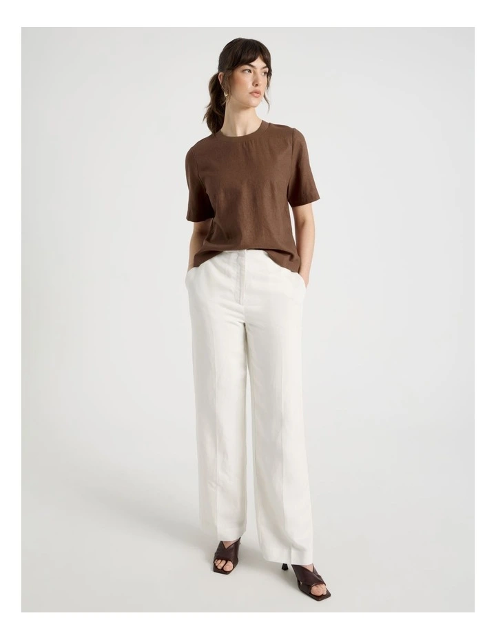 Short Sleeve Linen Blend Crew Neck Tee in Dark Brown image 4
