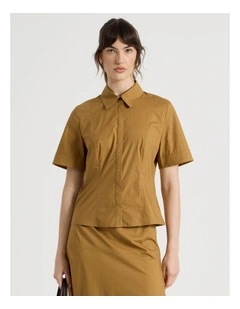 Short Sleeve Peplum Shirt in Chestnut