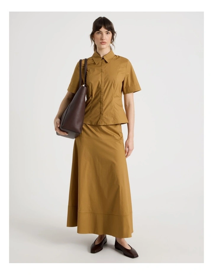 Short Sleeve Peplum Shirt in Chestnut image 2