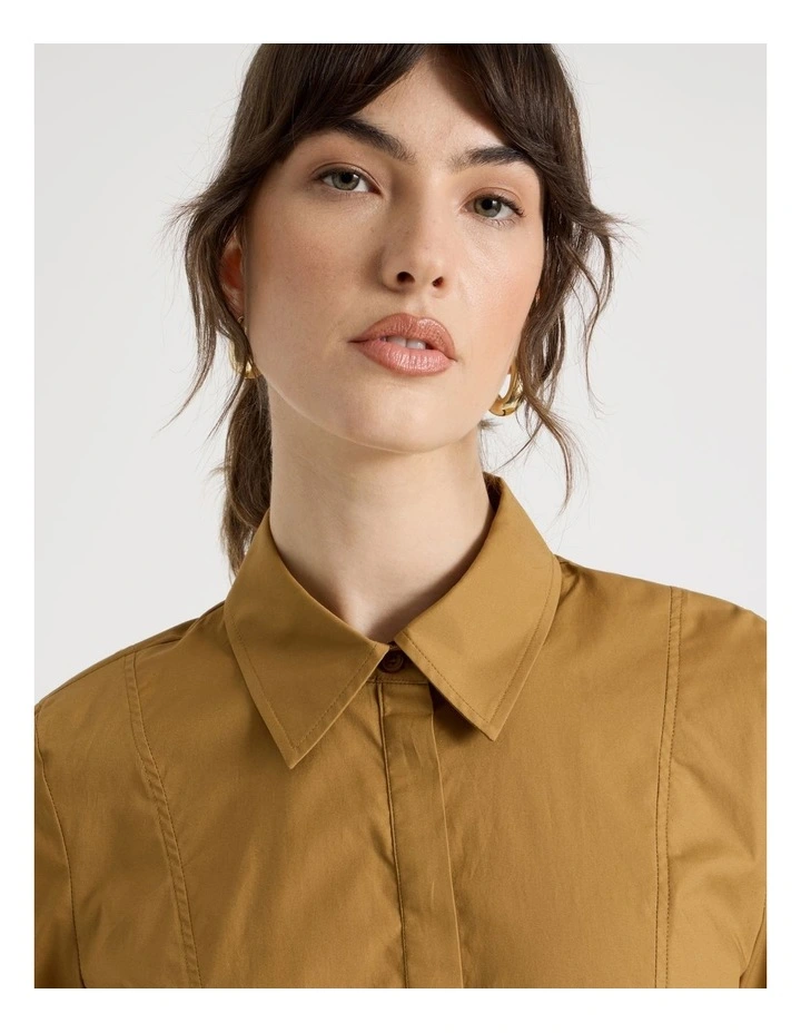 Short Sleeve Peplum Shirt in Chestnut image 3