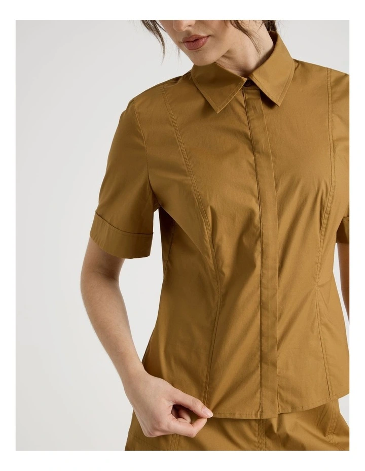 Short Sleeve Peplum Shirt in Chestnut image 4
